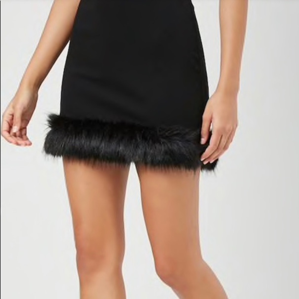 Faux Fur Trim Mini Skirt